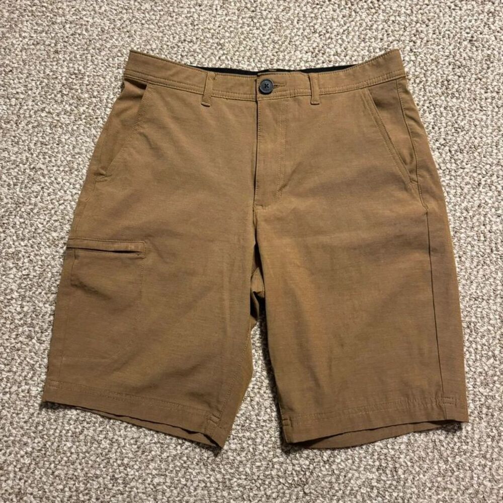 Men's Khaki Cargo Shorts Tan Flat Front Stretch Waist 30 Inches